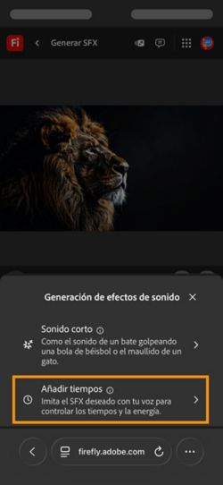 La opción Generar efectos de sonido tiene dos opciones diferentes y se ha seleccionado la opción Sonido sincronizado con su vídeo de las opciones disponibles.