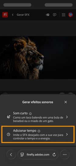 A opção Gerar efeitos sonoros tem duas opções diferentes e a opção Som sincronizado com seu vídeo é selecionada entre as opções disponíveis.