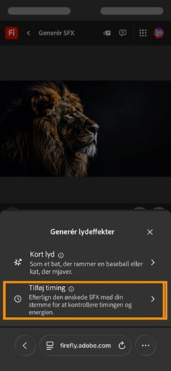 Indstillingen Generér lydeffekter har to forskellige muligheder, og indstillingen Timet lyd med din video er valgt blandt de tilgængelige muligheder.