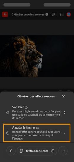 L’option Générer des effets sonores propose deux options différentes et l’option Son synchronisé avec votre vidéo est sélectionnée parmi les options disponibles.