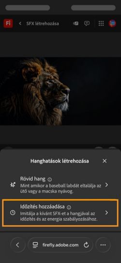 A Hanghatások létrehozása opciónak két különböző lehetősége van, és az Időzített hang a videójához opció van kiválasztva az elérhető opciók közül.