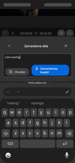 Videonuzla zamanlanmış ses seçeneğinde, cihazdan ses dosyası yükleme veya doğrudan web uygulamasında kaydetme seçenekleriyle bir metin istemi bulunur.