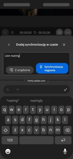 Dźwięk zsynchronizowany z wideo ma polecenie tekstowe z opcjami przesłania pliku audio z urządzenia lub nagrania go bezpośrednio w aplikacji internetowej.