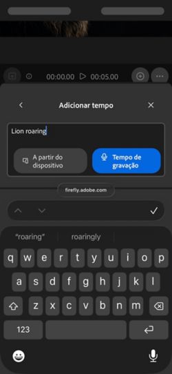 Som sincronizado com seu vídeo tem um prompt de texto com as opções de fazer upload de um arquivo de áudio do dispositivo ou gravá-lo diretamente no aplicativo web.
