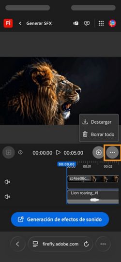 La opción Descargar está resaltada para que pueda descargar el clip de audio o vídeo compuesto.