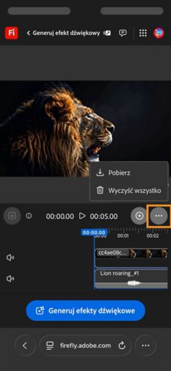 Opcja Pobierz jest podświetlona, umożliwiając pobranie skomponowanego klipu audio lub wideo.