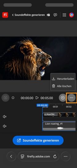 Die Option „Download“ ist hervorgehoben, damit du den zusammengestellten Audio- oder Videoclip herunterladen kannst.