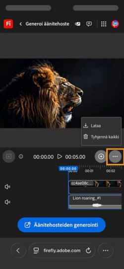 Latausvaihtoehto näkyy korostettuna. Sen avulla voit ladata valmiin ääni- tai videoleikkeen.