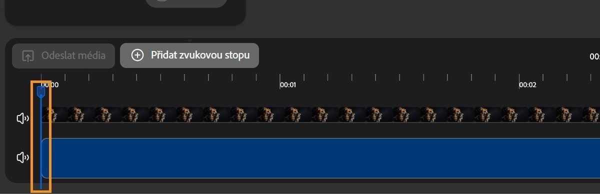 Přehrávací hlava je zvýrazněna a umístěna někde uprostřed časové osy.Máte možnost zobrazit náhled, přidat další zvukovou stopu a ztlumit kanál.