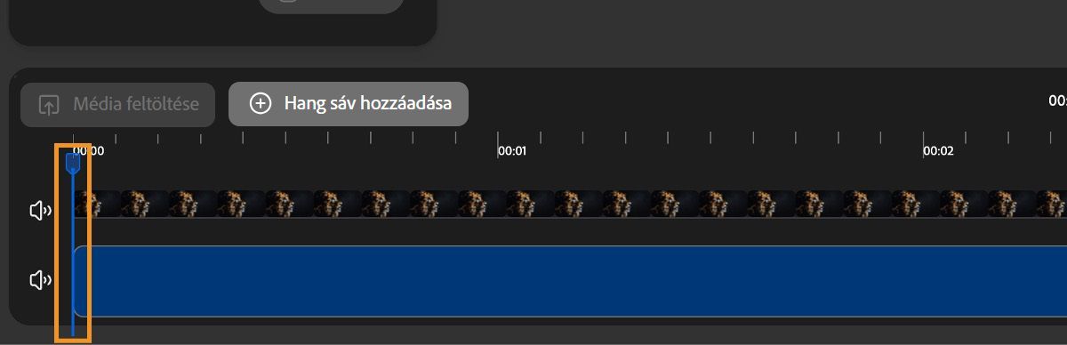 A lejátszófej ki van jelölve, és valahol az idővonal közepén helyezkedik el. Lehetősége van az előnézetre, másik hangsáv hozzáadására és a csatorna elnémítására.