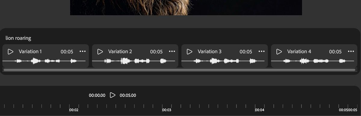 The available sound effect variations are displayed, and you can choose one to insert at the current playhead position on the timeline.