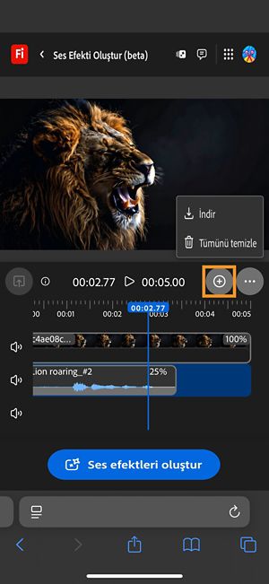 Oluşturulan ses veya video klibini indirebilmeniz için İndir seçeneği vurgulanır.