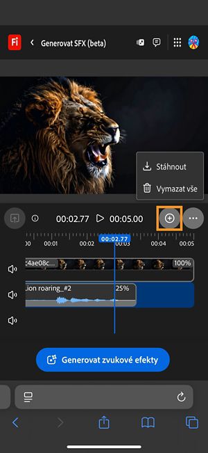 Je zvýrazněna možnost Stáhnout, abyste si mohli stáhnout složený zvukový nebo video klip.