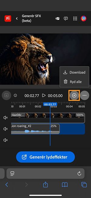Download-indstillingen er fremhævet, så du kan downloade det komponerede lyd- eller videoklip.