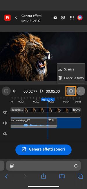 L'opzione Scarica è evidenziata e consente di scaricare la clip audio o video composta.