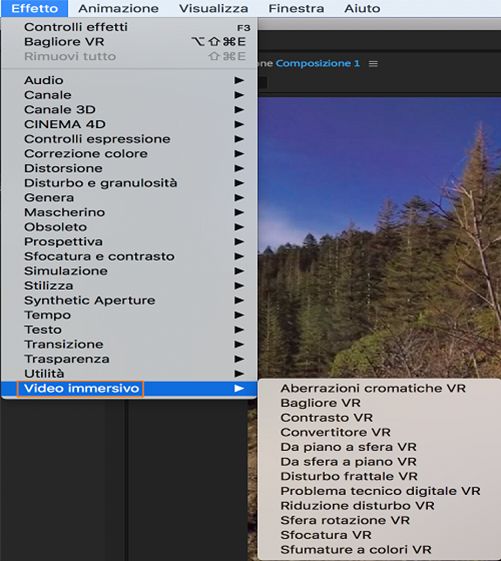 Effetti video immersivi nella scheda Effetti