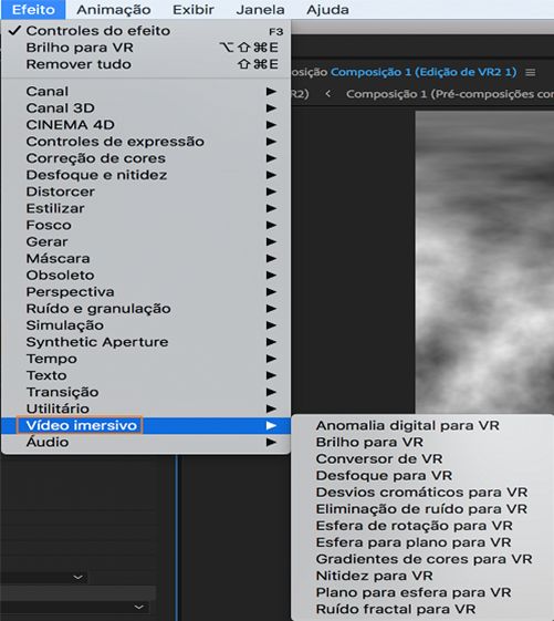 Efeitos de vídeo imersivo na guia Efeitos