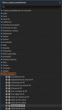 Efectos de vídeo envolventes en el panel Efectos y ajustes preestablecidos