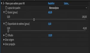 Configurações de Plano para esfera de VR
