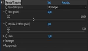 Opciones de Plano a esfera de VR