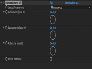 Impostazioni di Rotazione sfera VR