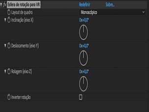 Configurações de Girar esfera para VR