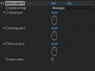 Paramètres de l’effet Sphère de rotation VR