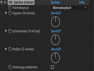 Einstellungen für „VR: Sphäre drehen“