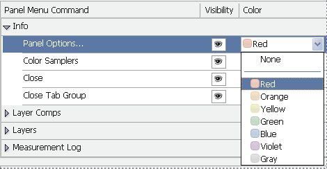 Photoshop اختيار لون لعنصر القائمة