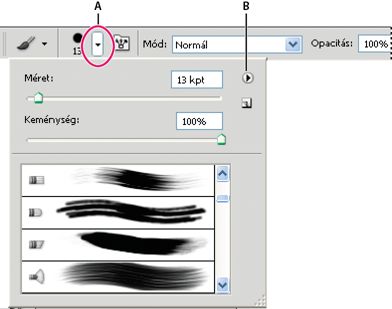 Photoshop – Az Ecset legördülő panel megjelenítése