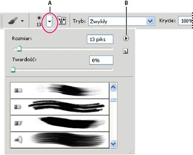 Program Photoshop: Wyświetlanie wyskakującego panelu Pędzel