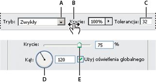 Program Photoshop: wprowadzanie wartości w panelach, oknach dialogowych i paskach opcji