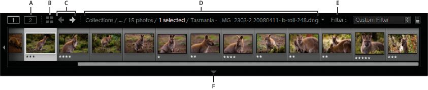 Filmstripeskjerm i Lightroom Classic CC