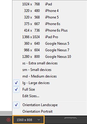خيارات تغيير حجم النافذة
