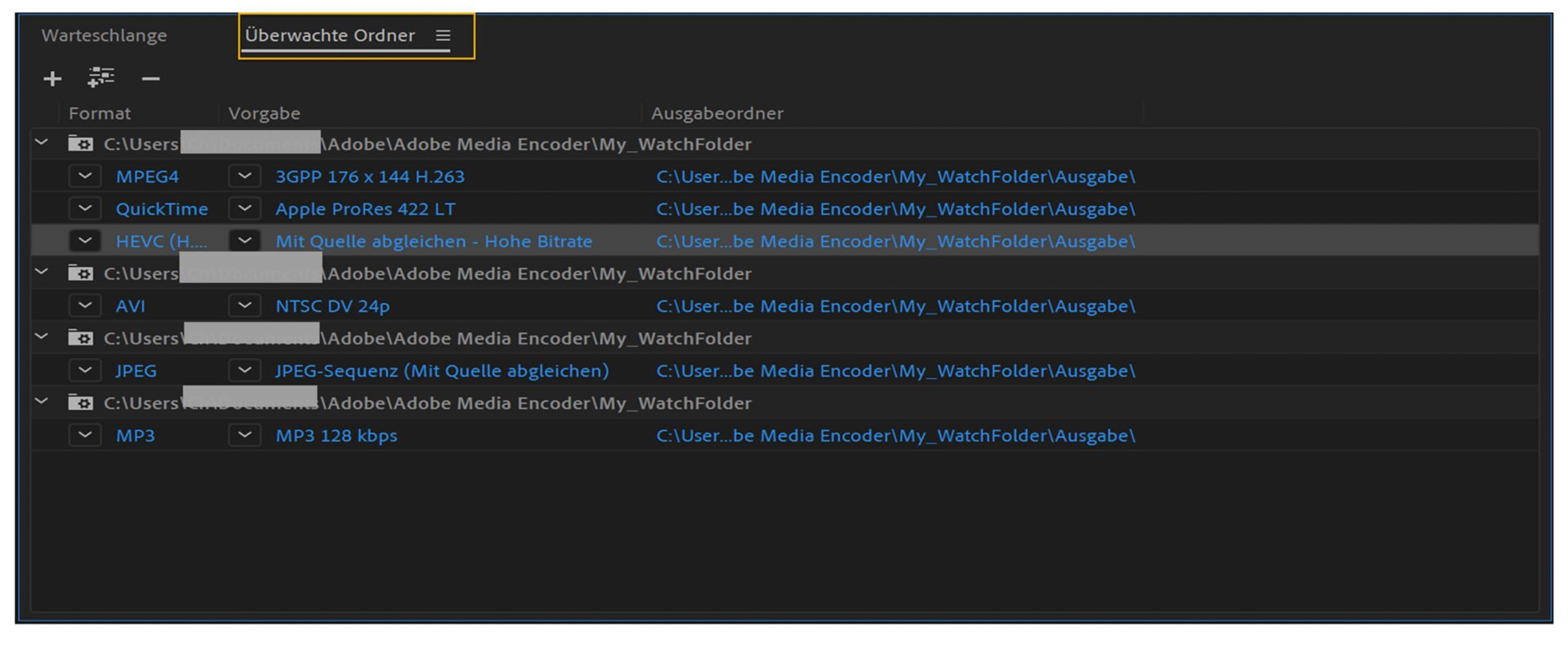 Bereich „Überwachte Ordner“