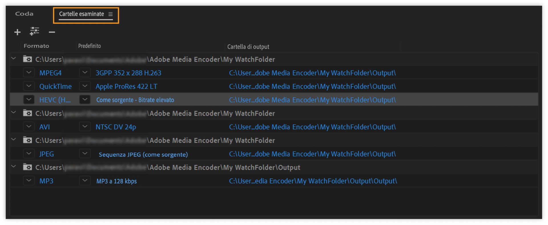 Pannello Cartelle esaminate