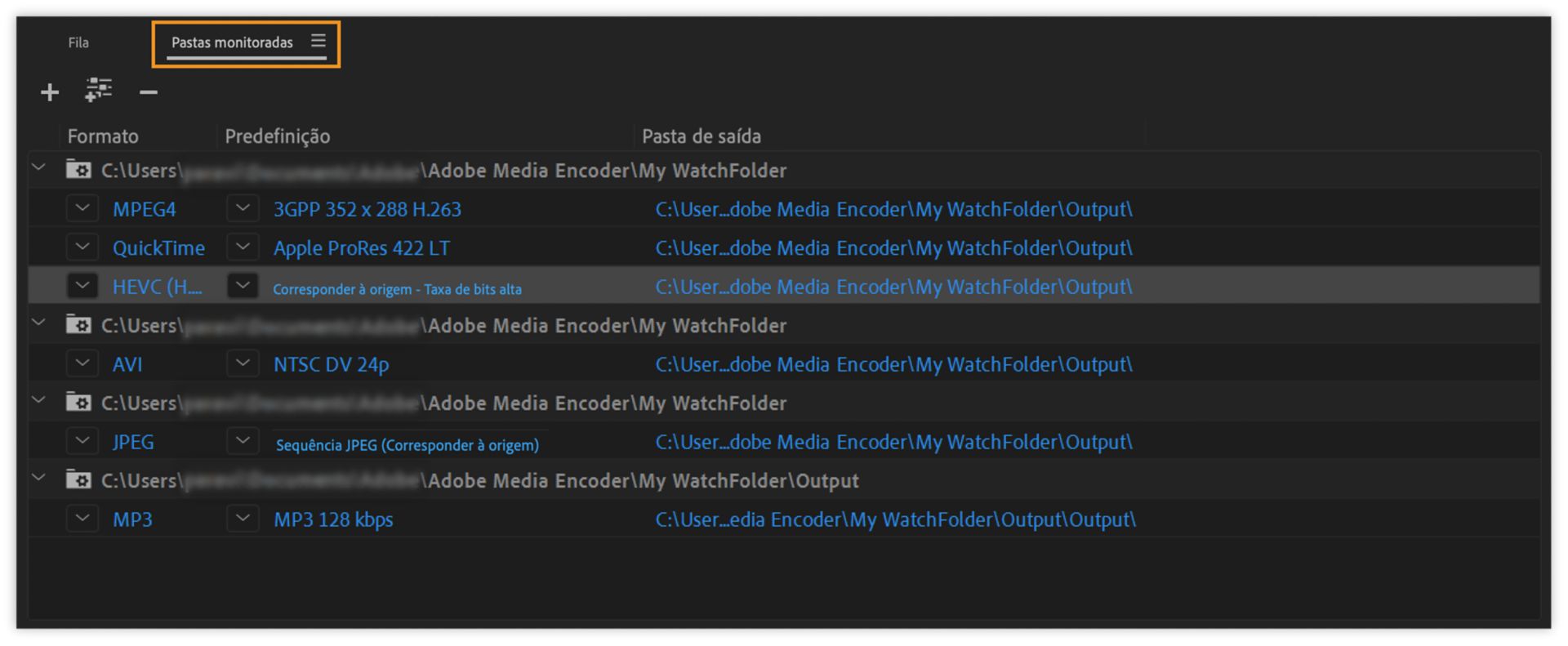 Painel Pastas monitoradas