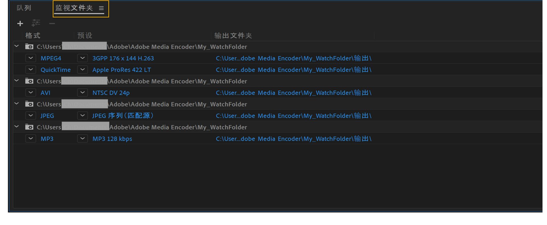 “监视文件夹”面板