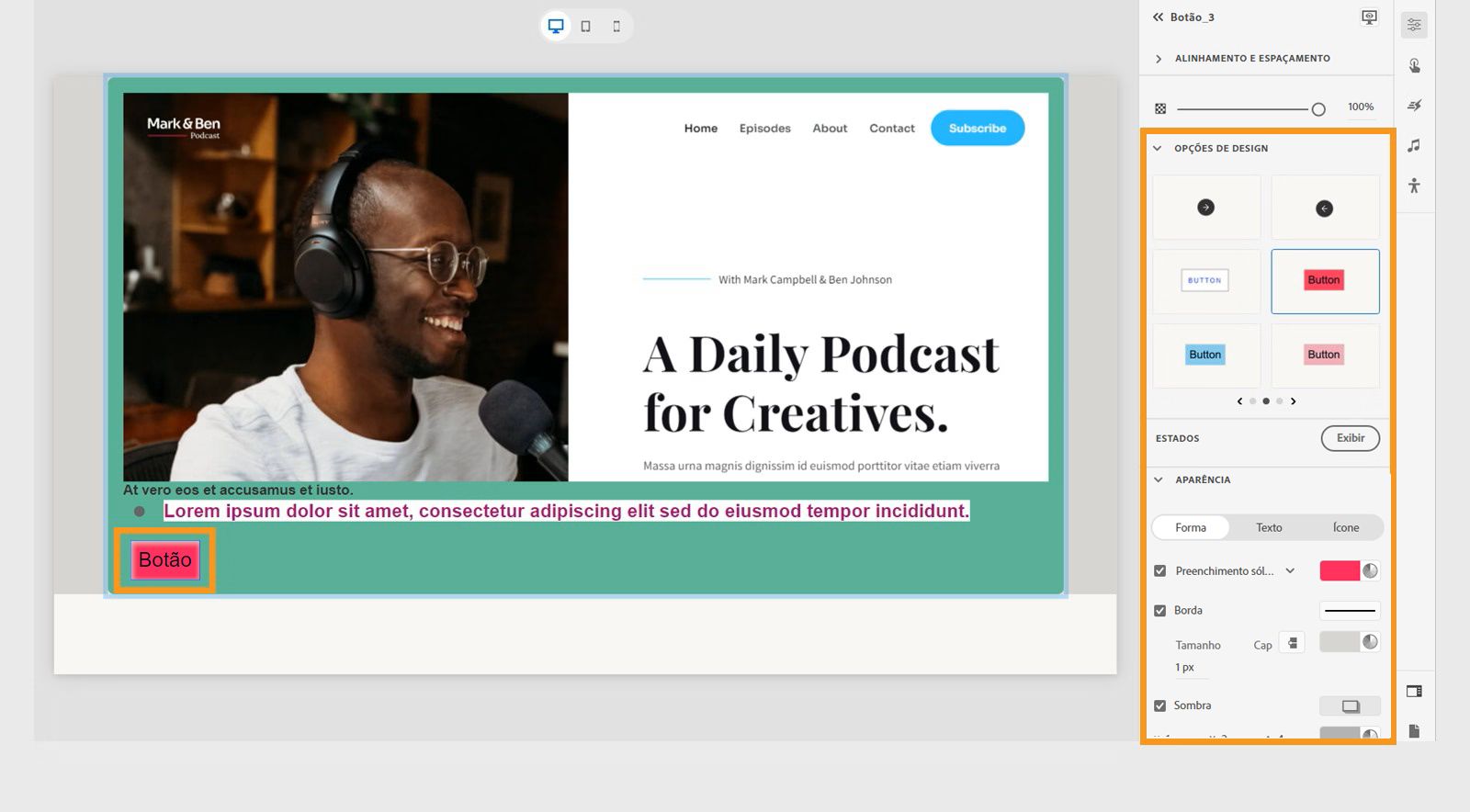 Personalizar o botão em um objeto da Web