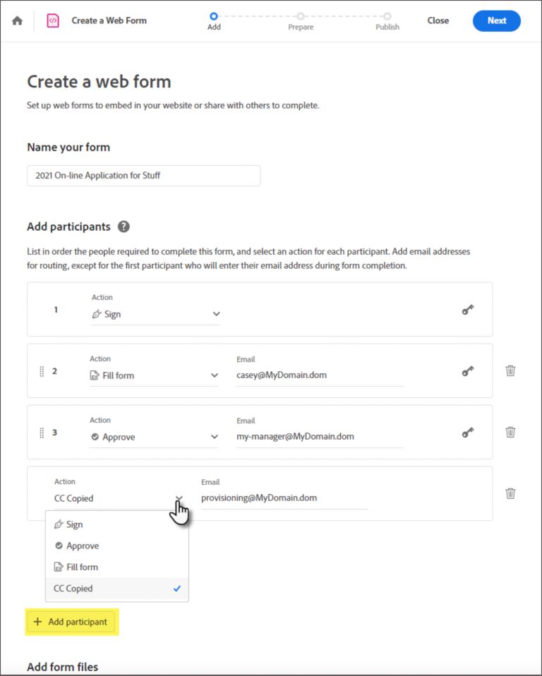 Résztvevők hozzáadása