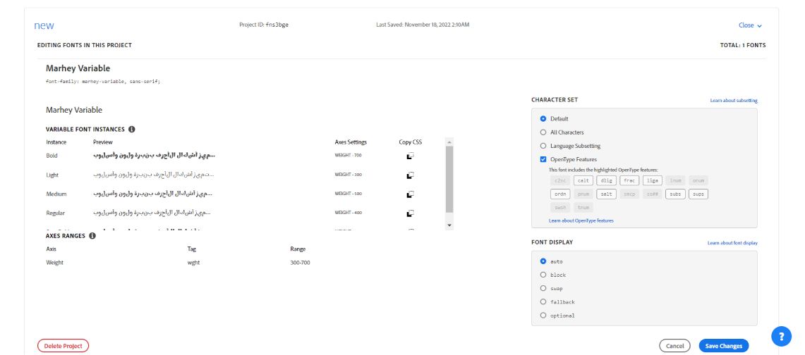 font display settings