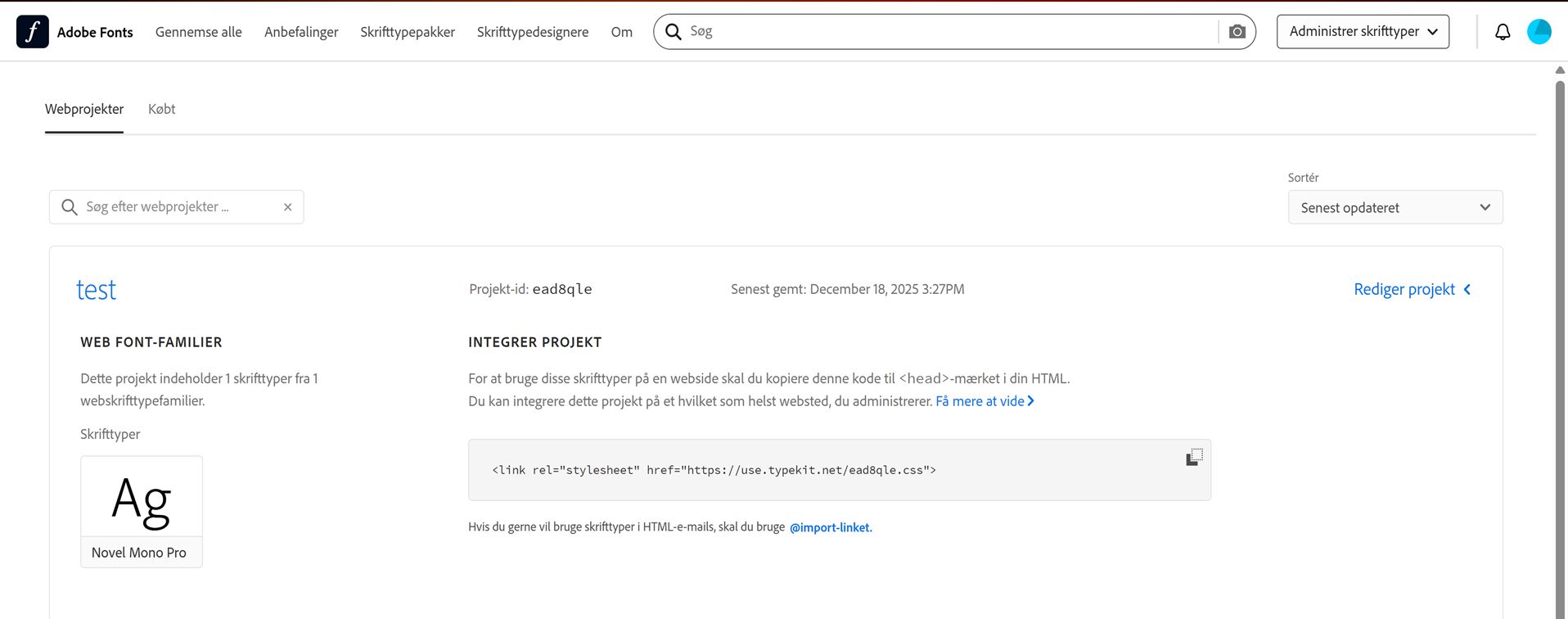 Alle skrifttyper, der bruges i webprojekter, vises.