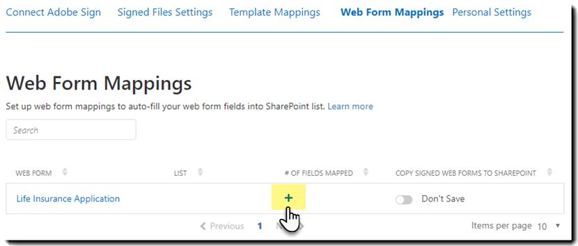 Haga clic en el signo más para iniciar la configuración de asignación