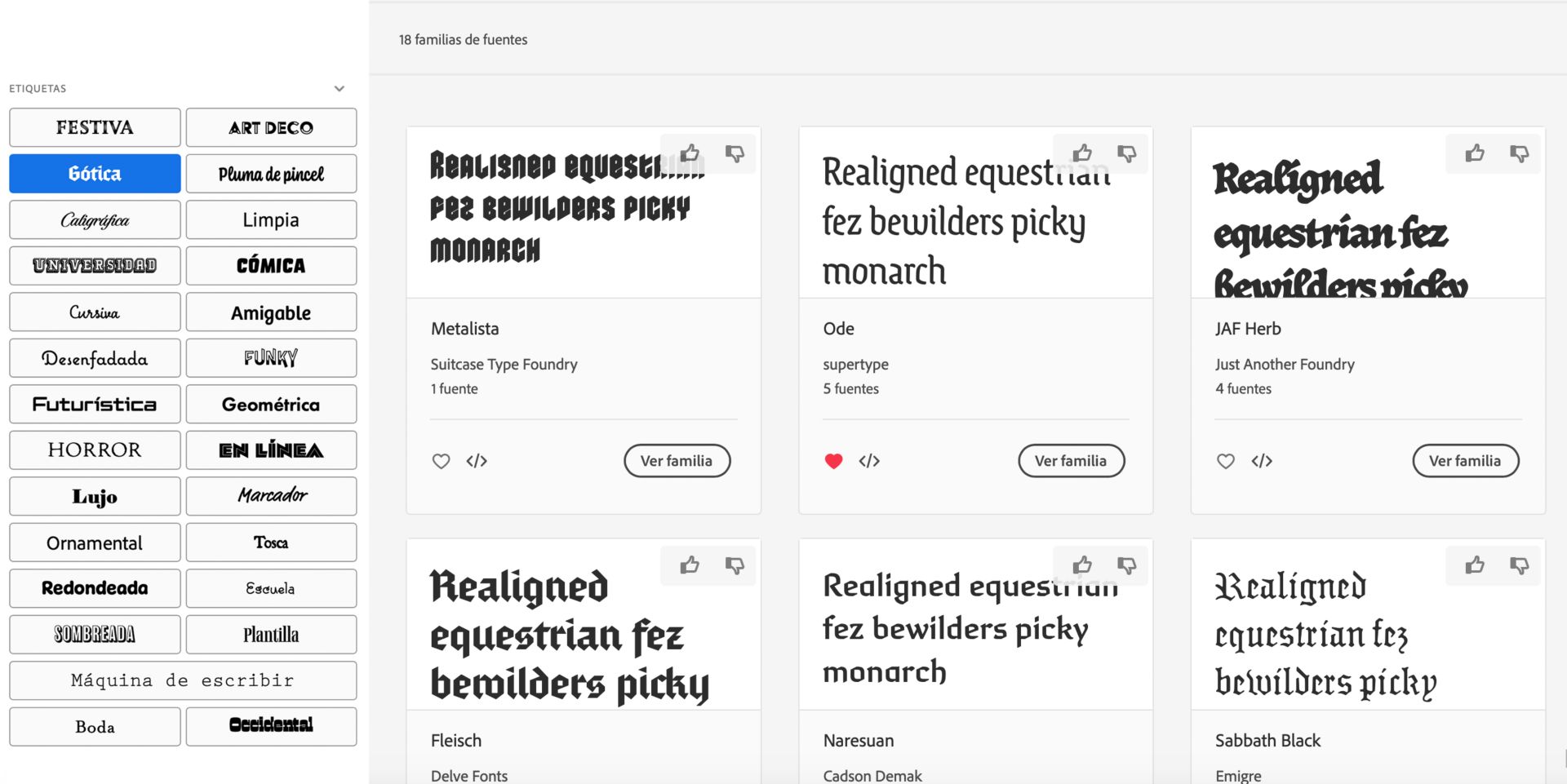 Búsqueda de etiquetas en Adobe Fonts