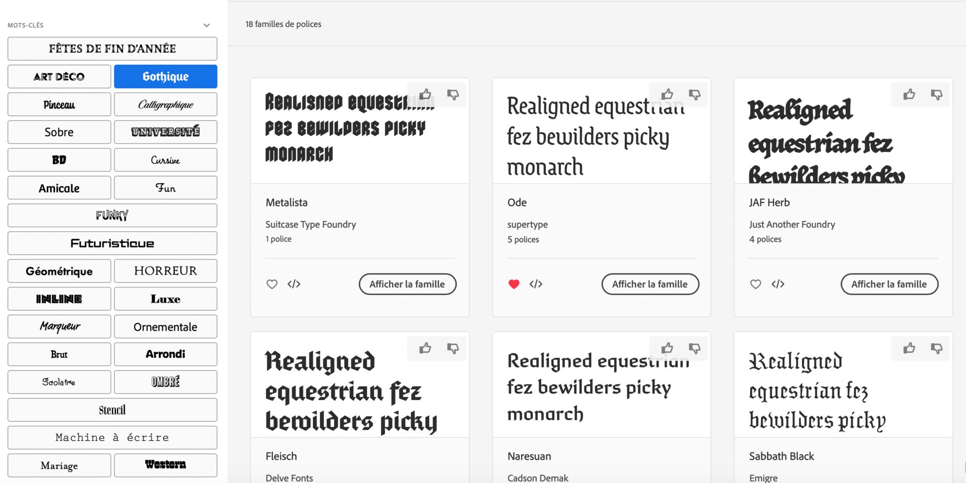 Navigation dans Adobe Fonts à partir de mots-clés