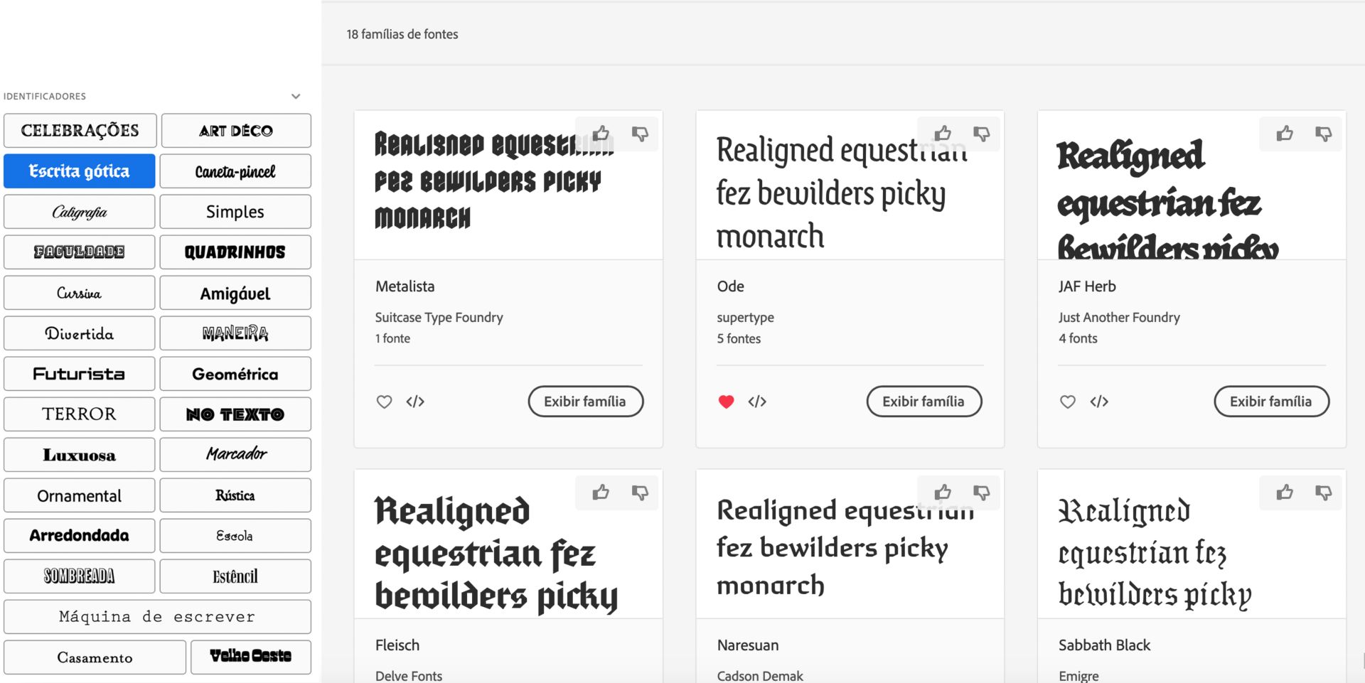 Pesquisa por tag no Adobe Fonts