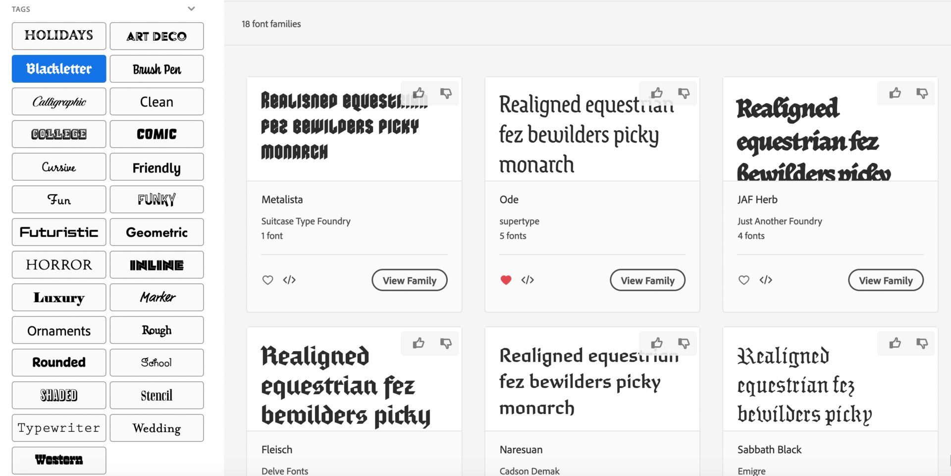 Adobe Fonts ‑tunnisteiden selaaminen