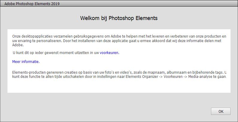 Welkomstscherm van Photoshop Elements