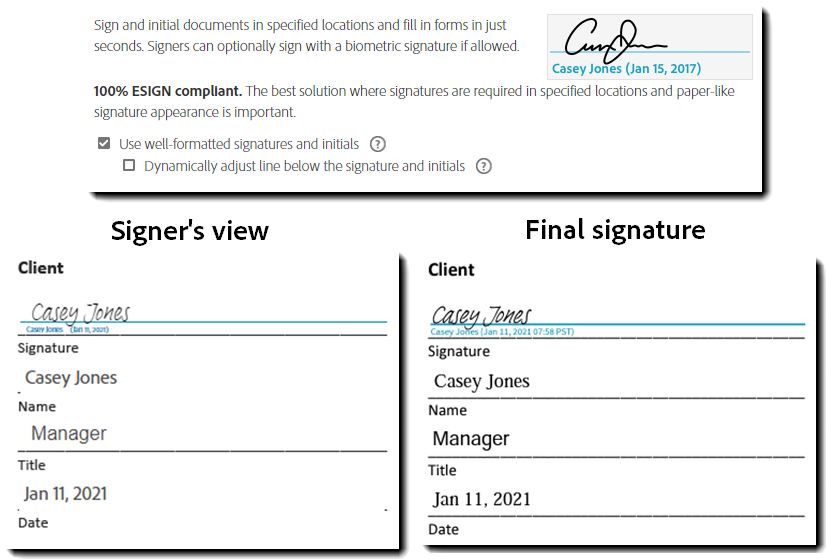 Pruebe a introducir su firma solo con la opción para introducir firmas con el formato correcto activada.