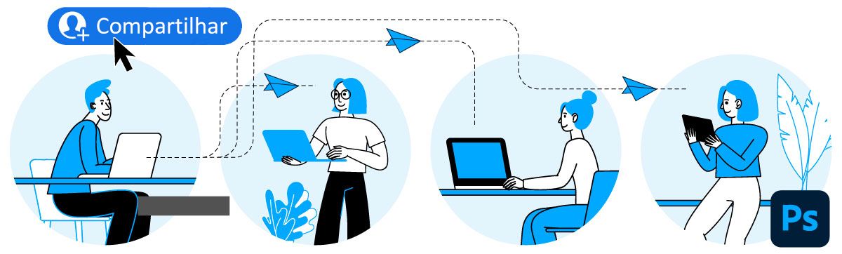 Fácil localização do botão Compartilhar no Photoshop